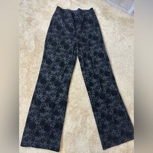 Rachel Zoe Black Pants with Velvet Floral Detail